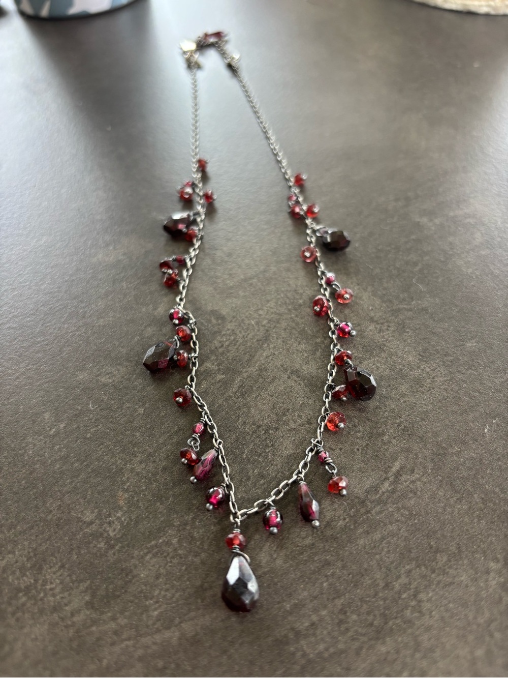 Silpada Silver Necklace with Garnet-Red Crystal Drops